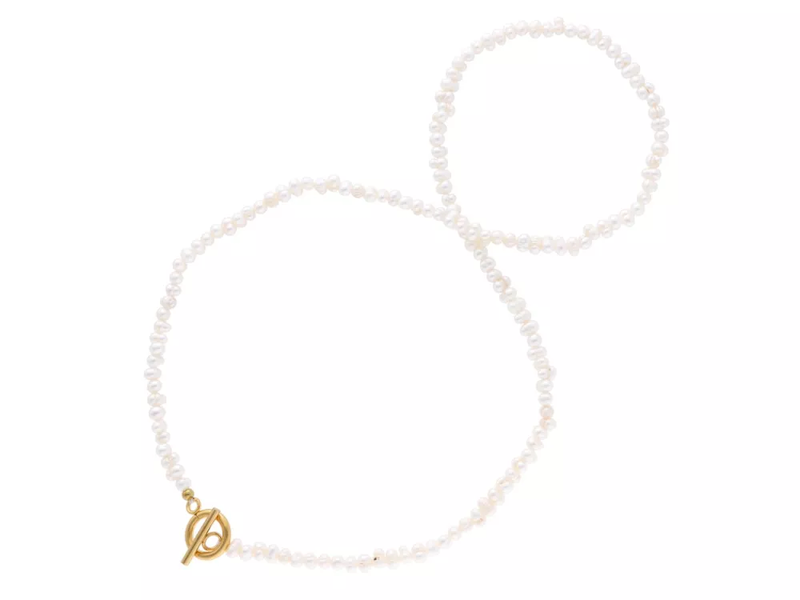 naszyjnik perła naturalna z elementem w kolorze złota naszyjnik z pereł hodowlanych-słodkowodnych